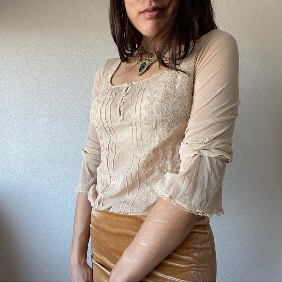 Y2K Sheer Lace Embroidered Blouse - Picture 1 of 4